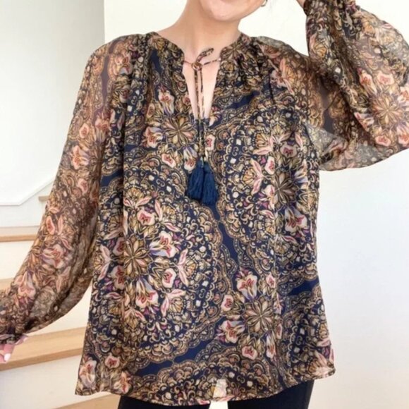 Johnny Was Tops - Johnny Was Jade Riley Silk Peasant Blouse S